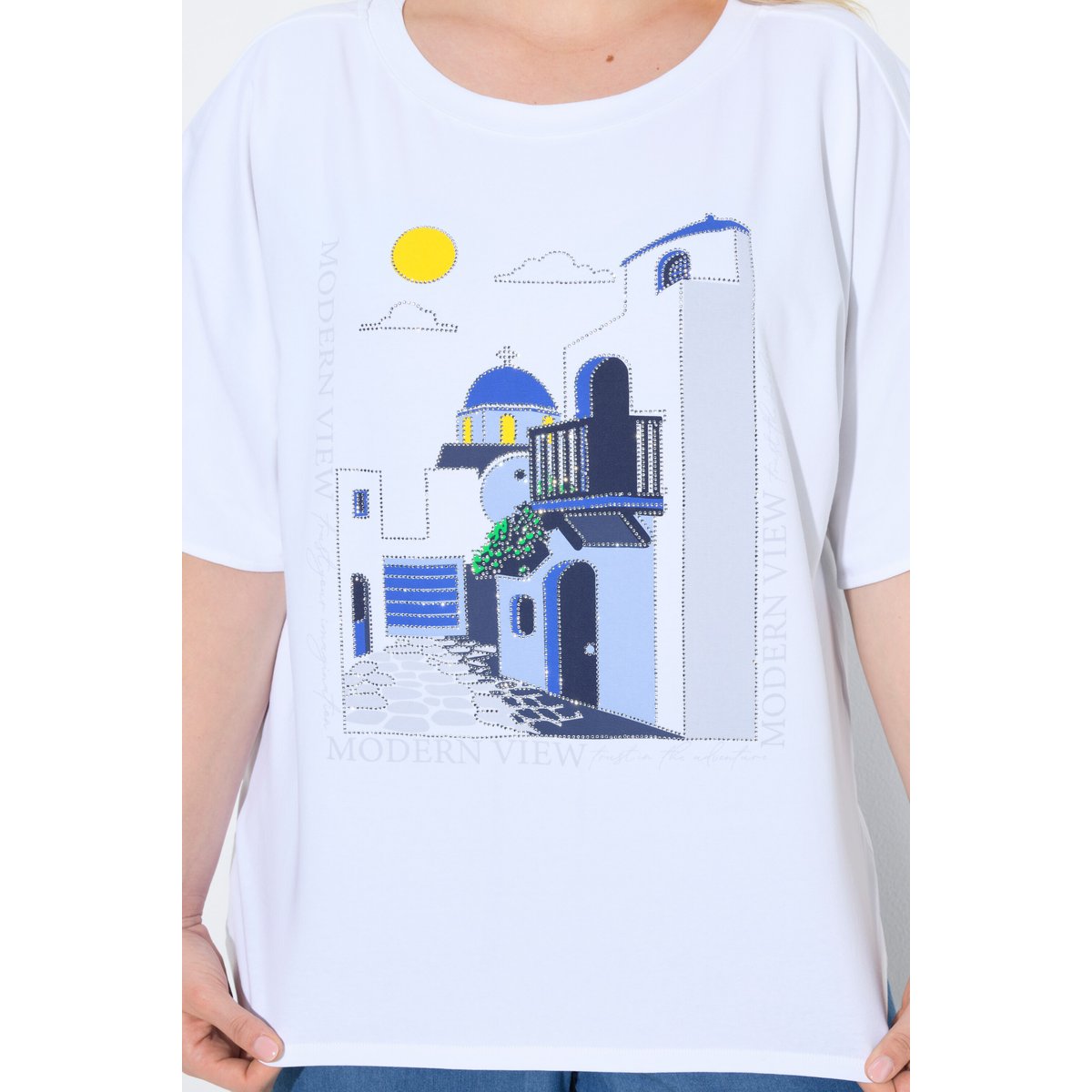 T-shirt oversize, imprimé Santorin blanc cassé, ULLA POPKEN