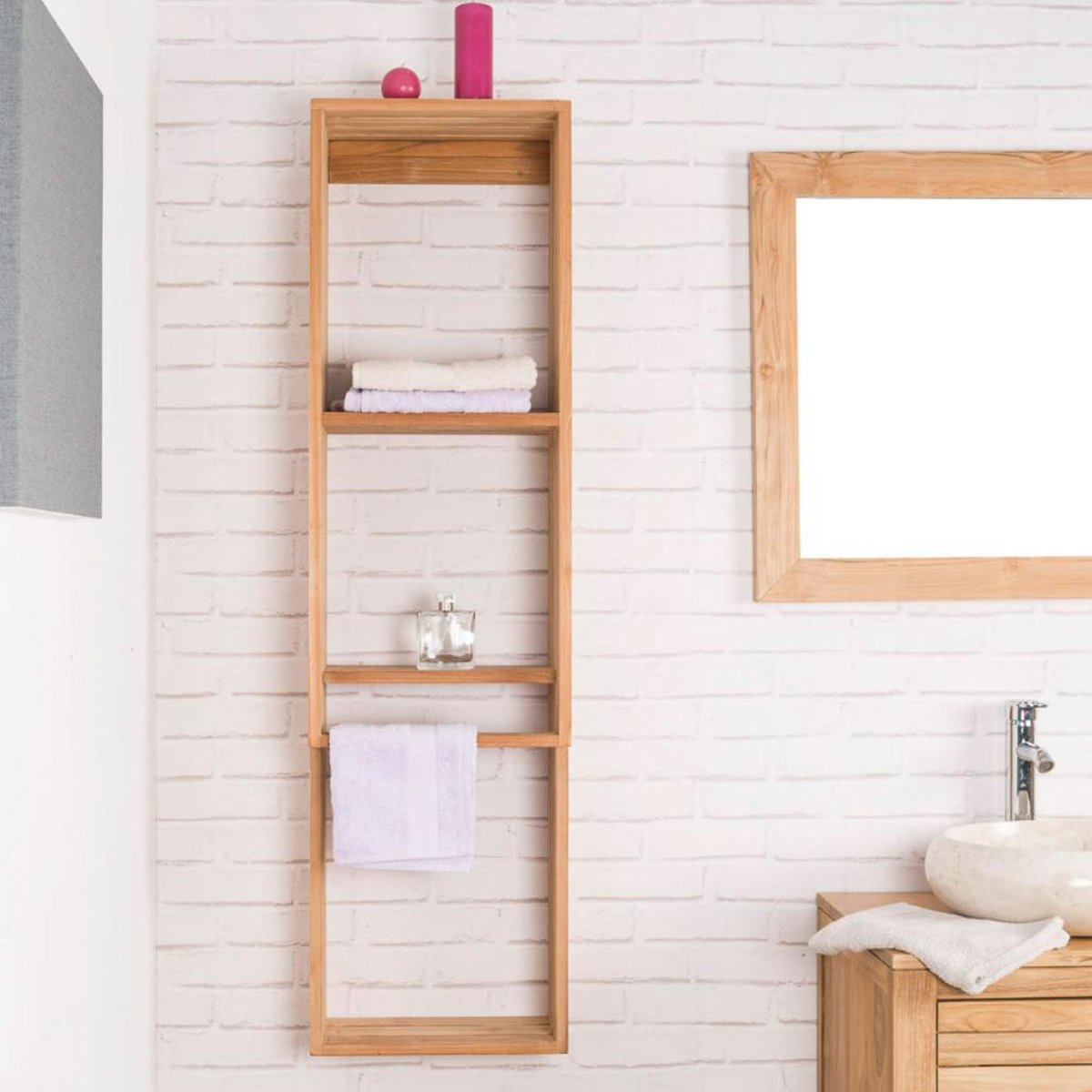 Colonne suspendu en teck rectangle porte serviette CARLA naturel, WANDA COLLECTION