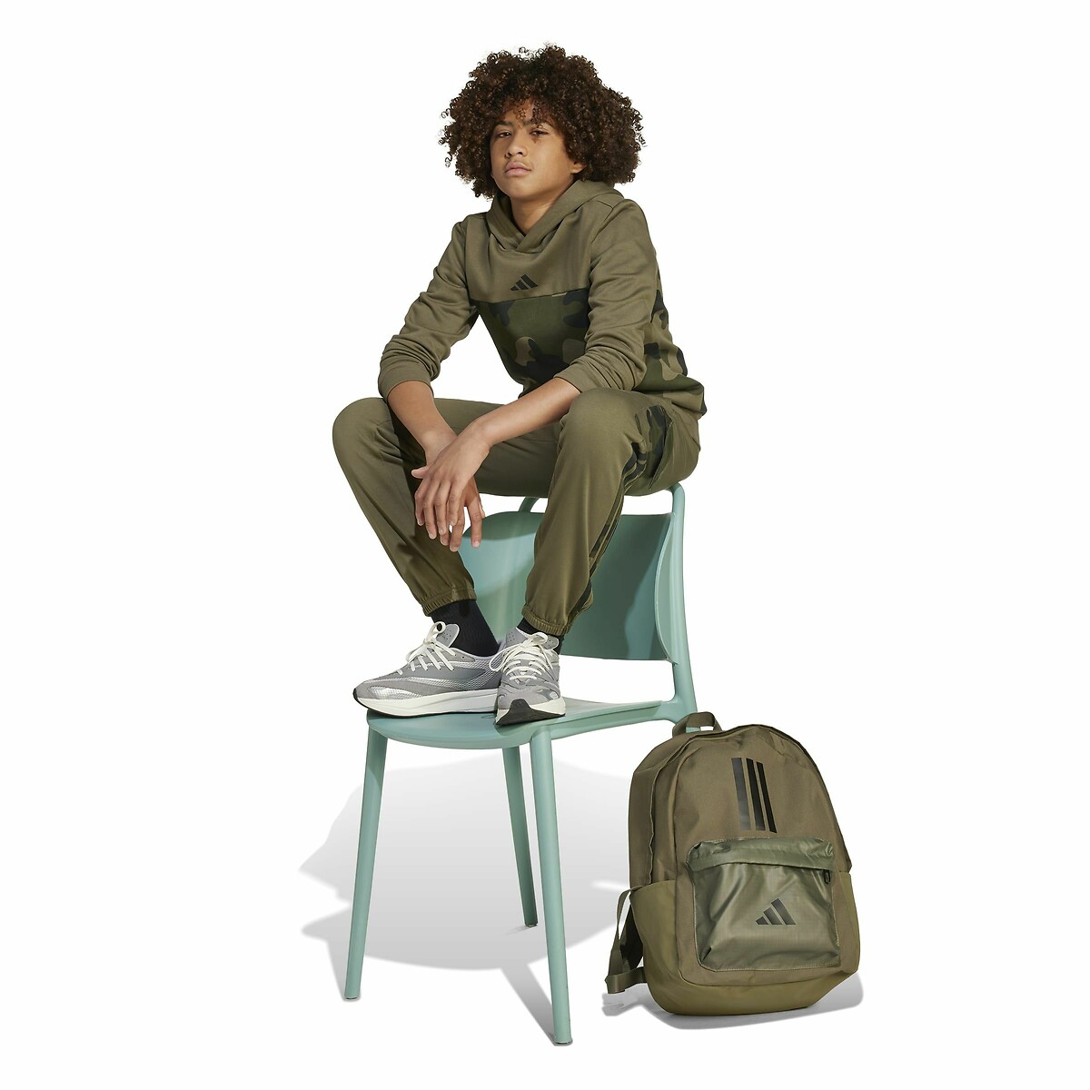 Sweat fermé en molleton gratté kaki, ADIDAS SPORTSWEAR