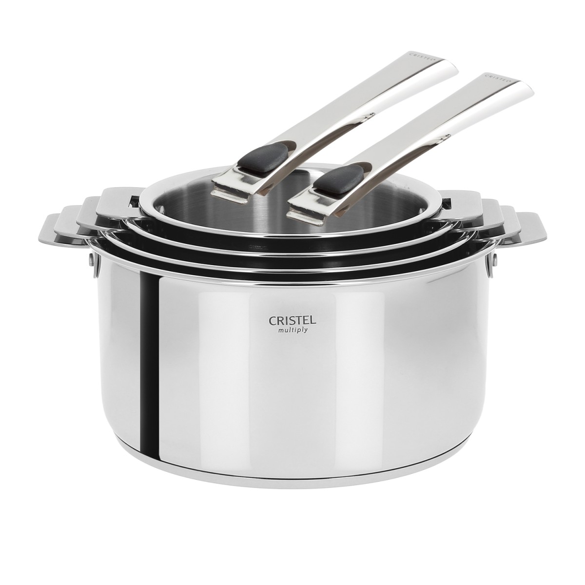 Série de casseroles en inox Multiply + poignée amovible CASTELINE inox, CRISTEL