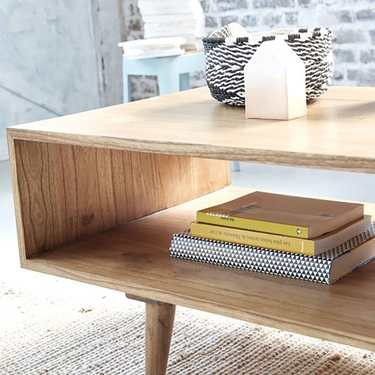 Table basse en bois massif 120 cm 1 tiroir  OSCAR naturel, BERAH GETAH