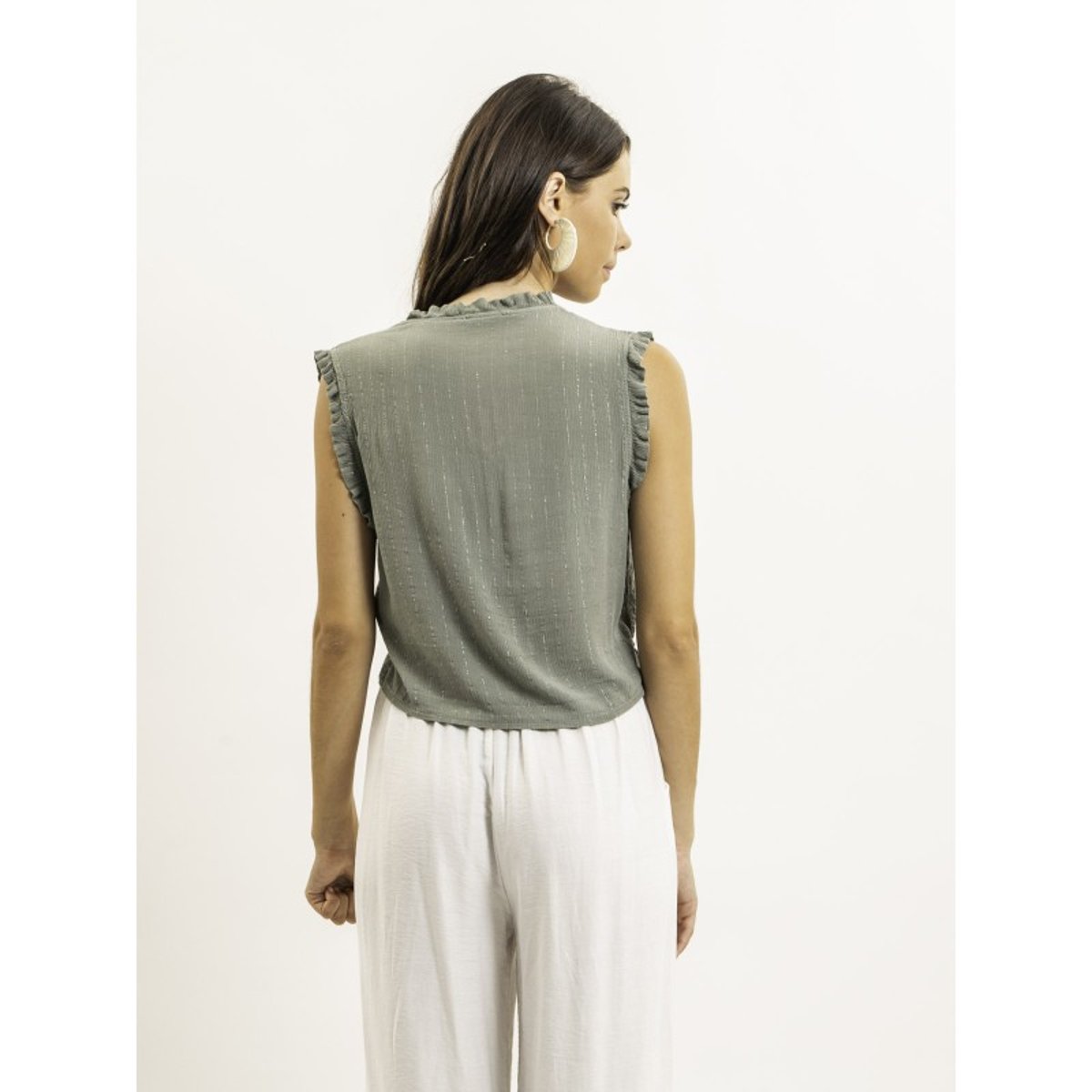 Blouse Sans Manches Smocke Ozakia kaki, DONA LISA