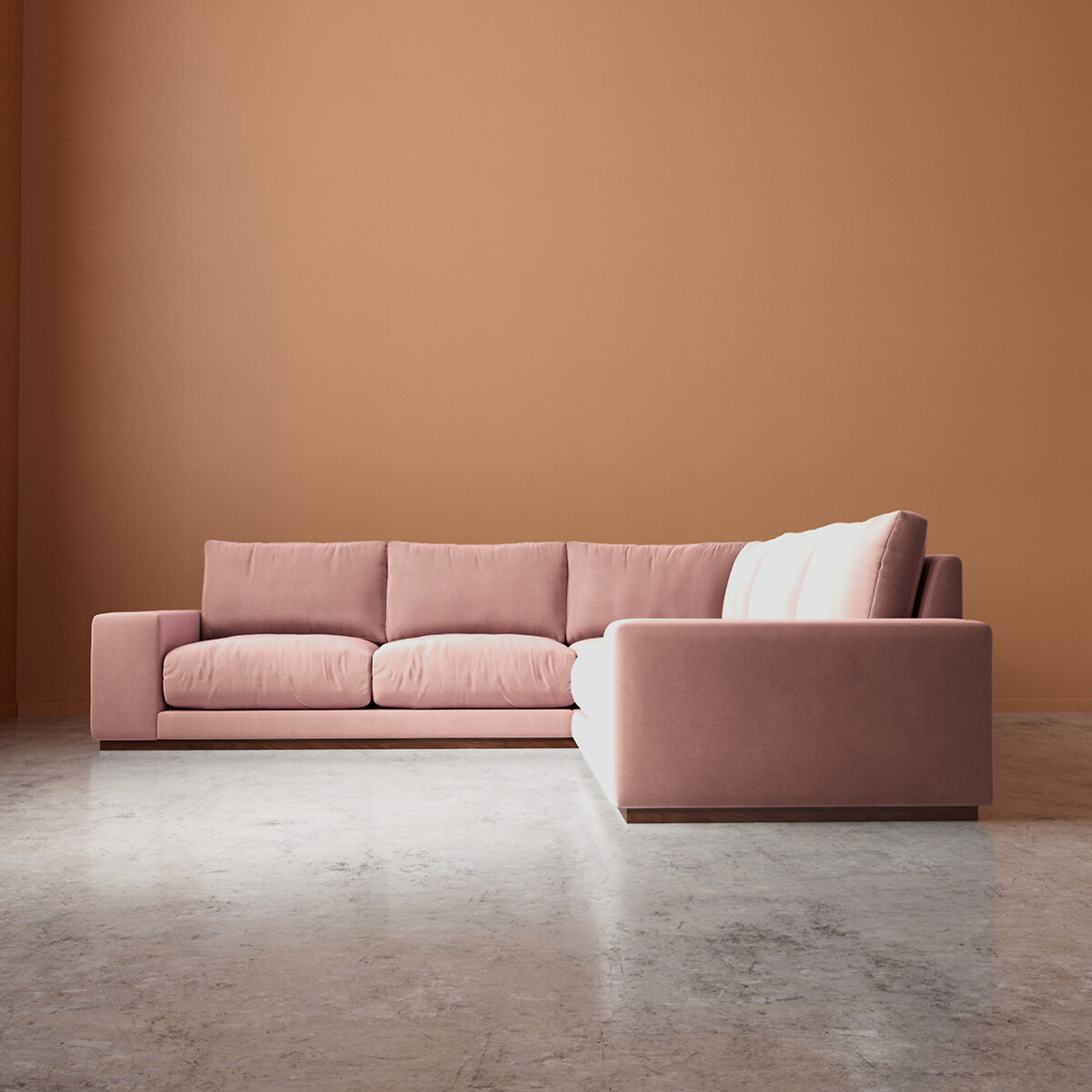 Denver Easy Velvet Corner Sofa blush pink, SWOON