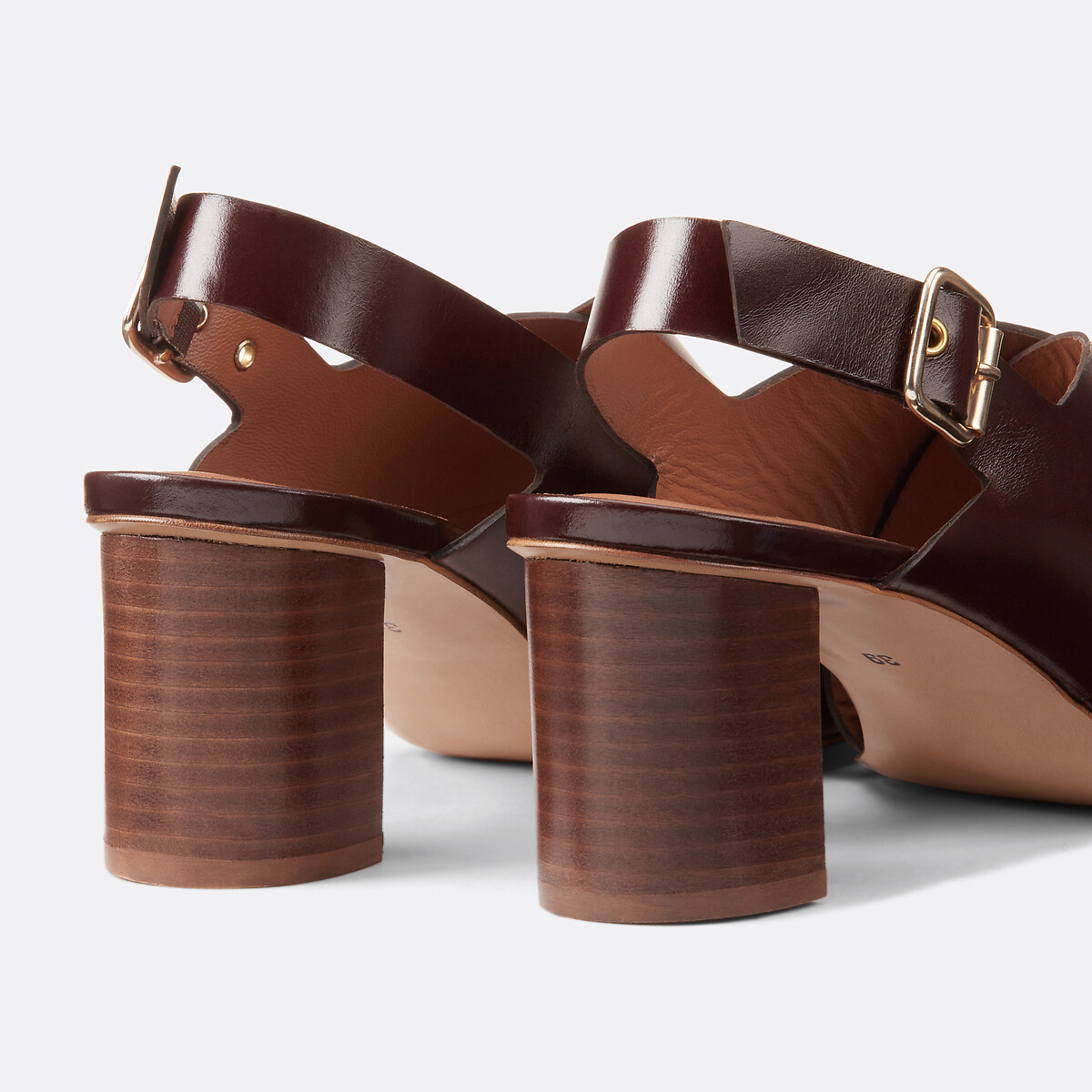 Heeled Sandals in Smooth Leather burgundy, LA REDOUTE COLLECTIONS