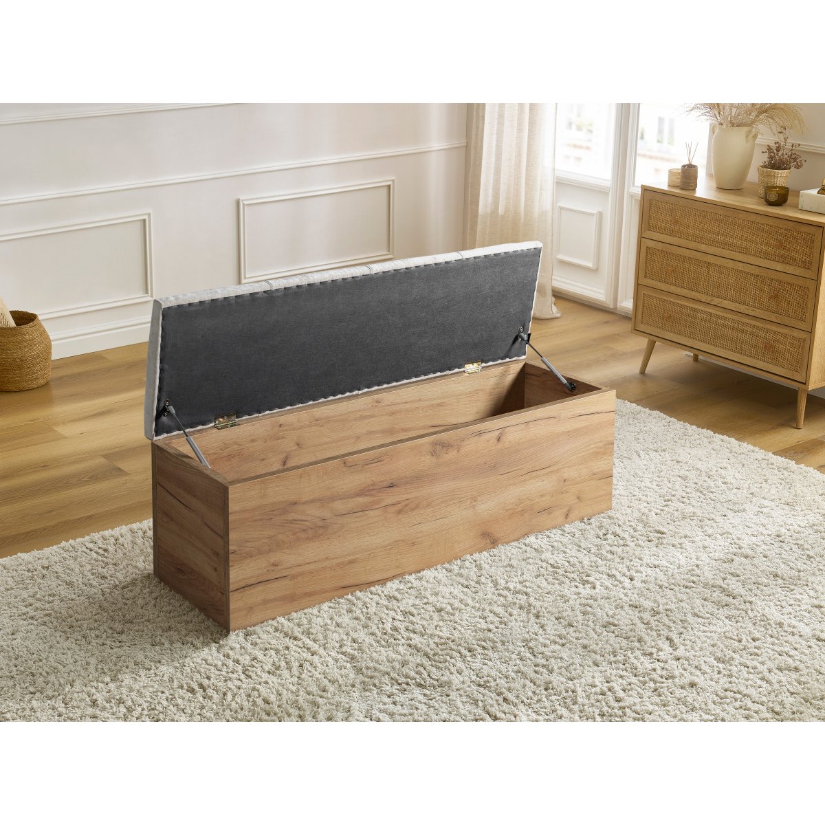Bout de lit revêtement tissu lisse , KUMO gris clair, BOBOCHIC