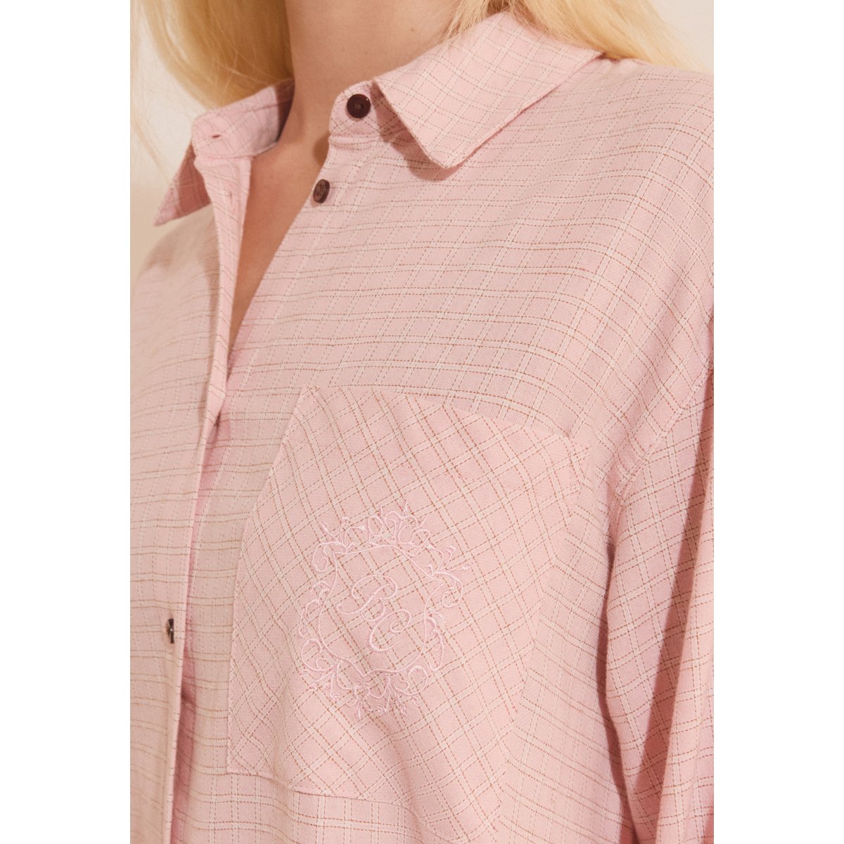 Chemise de nuit à carreaux en coton RAISA rose, ETAM