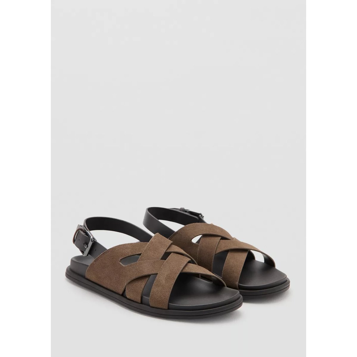 Sandales cuir suède lanières croisées marron moyen, MANGO MAN