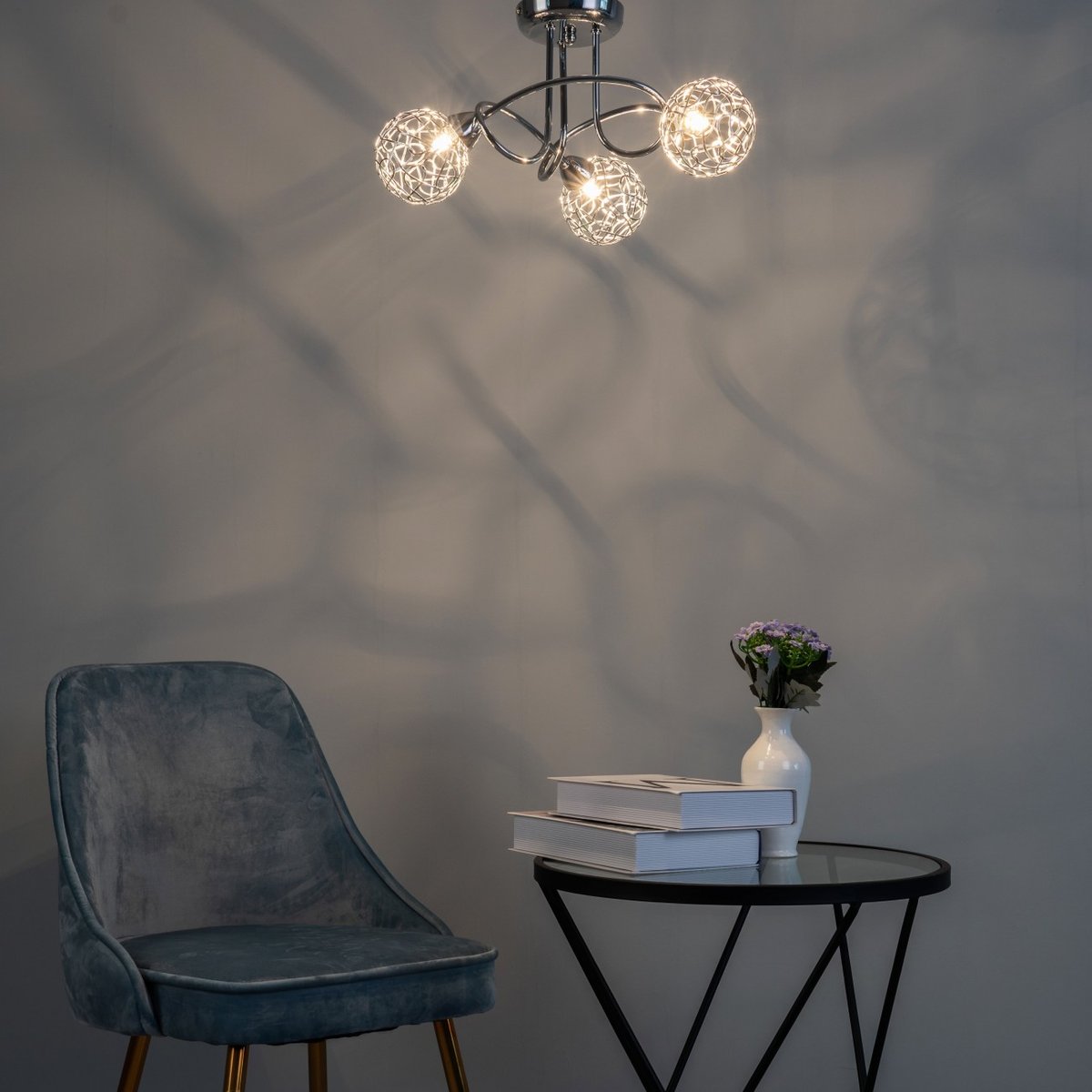 Plafonnier design à branches incurvées - APHYSE argenté / chromé, KOSILUM