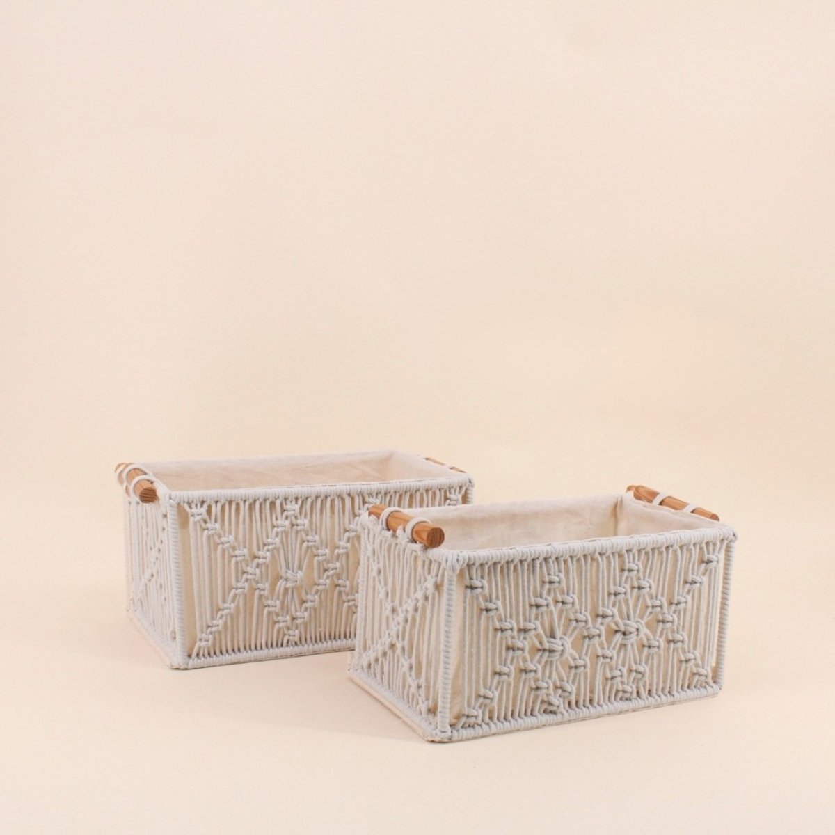 Set de 2 paniers déco tissu macramé beige, ORNAMI