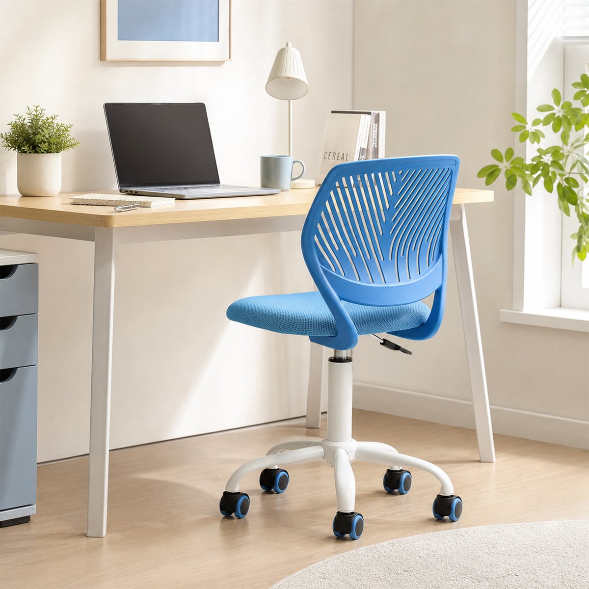 Chaise de bureau pivotante réglable en hauteur en maille, CARNATION bleu, MEUBLES COSY