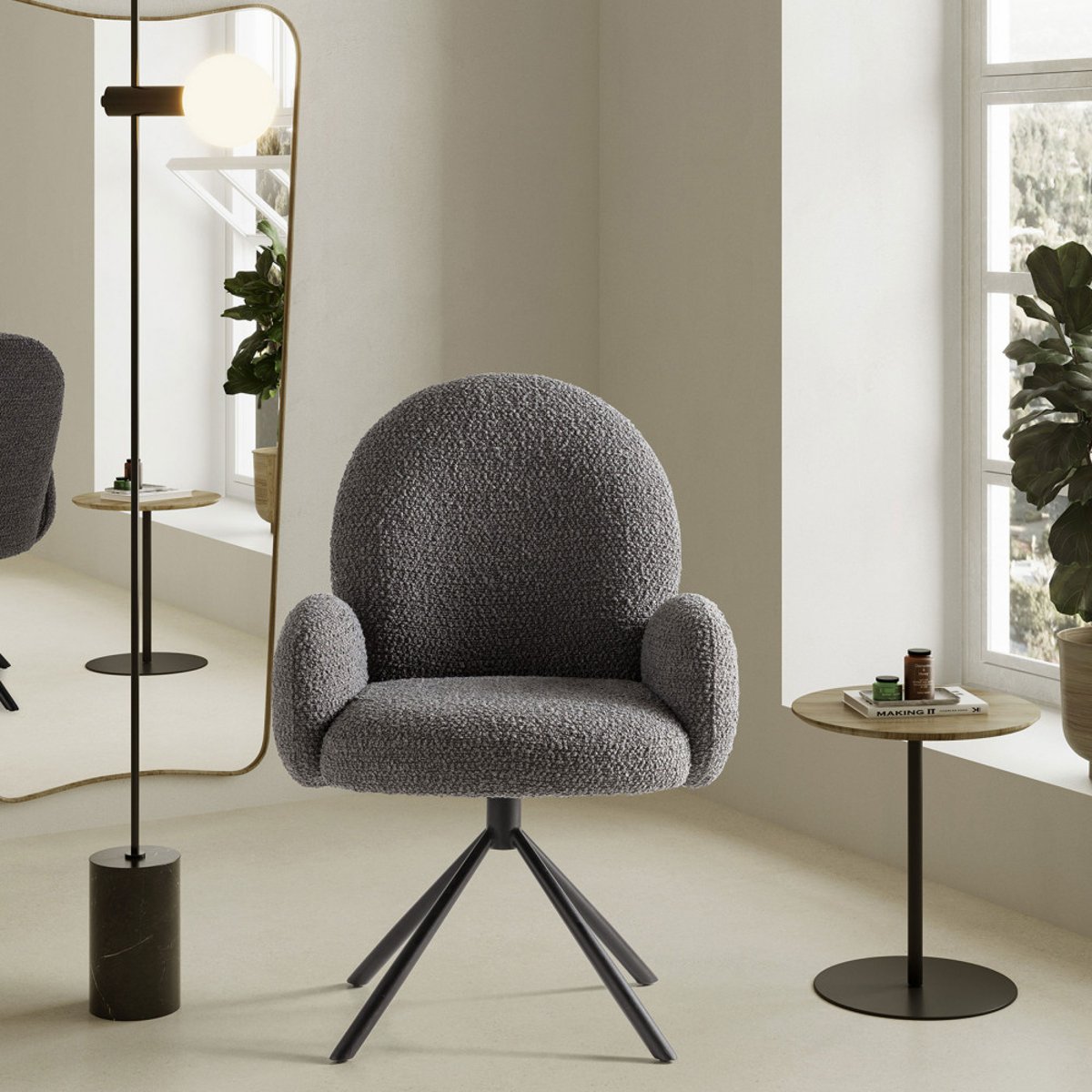 Chaise de bureau en tissu bouclette et métal- DOURO gris foncé, DRAWER