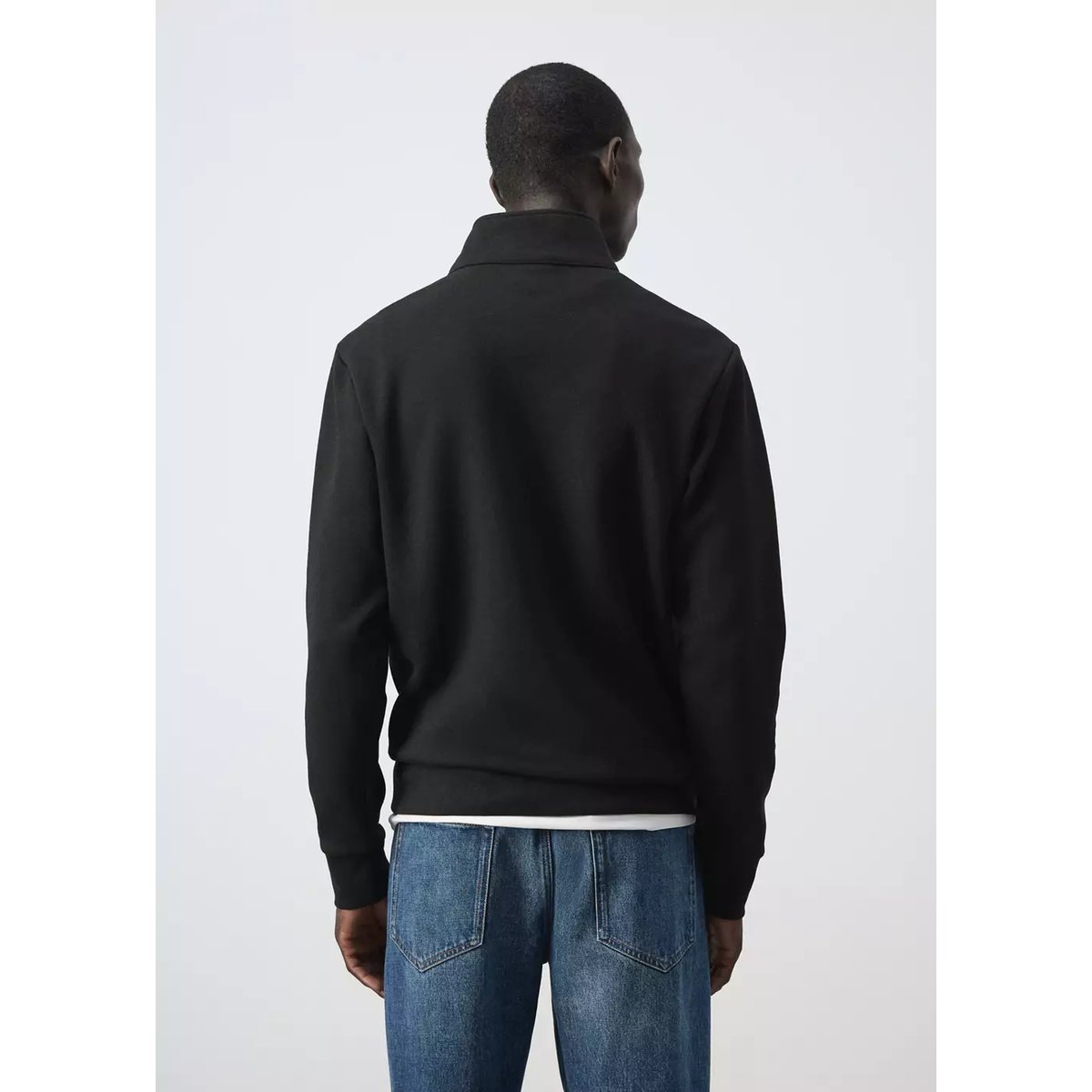 Sweat-shirt en mélange de coton avec fermeture éclair noir, MANGO MAN
