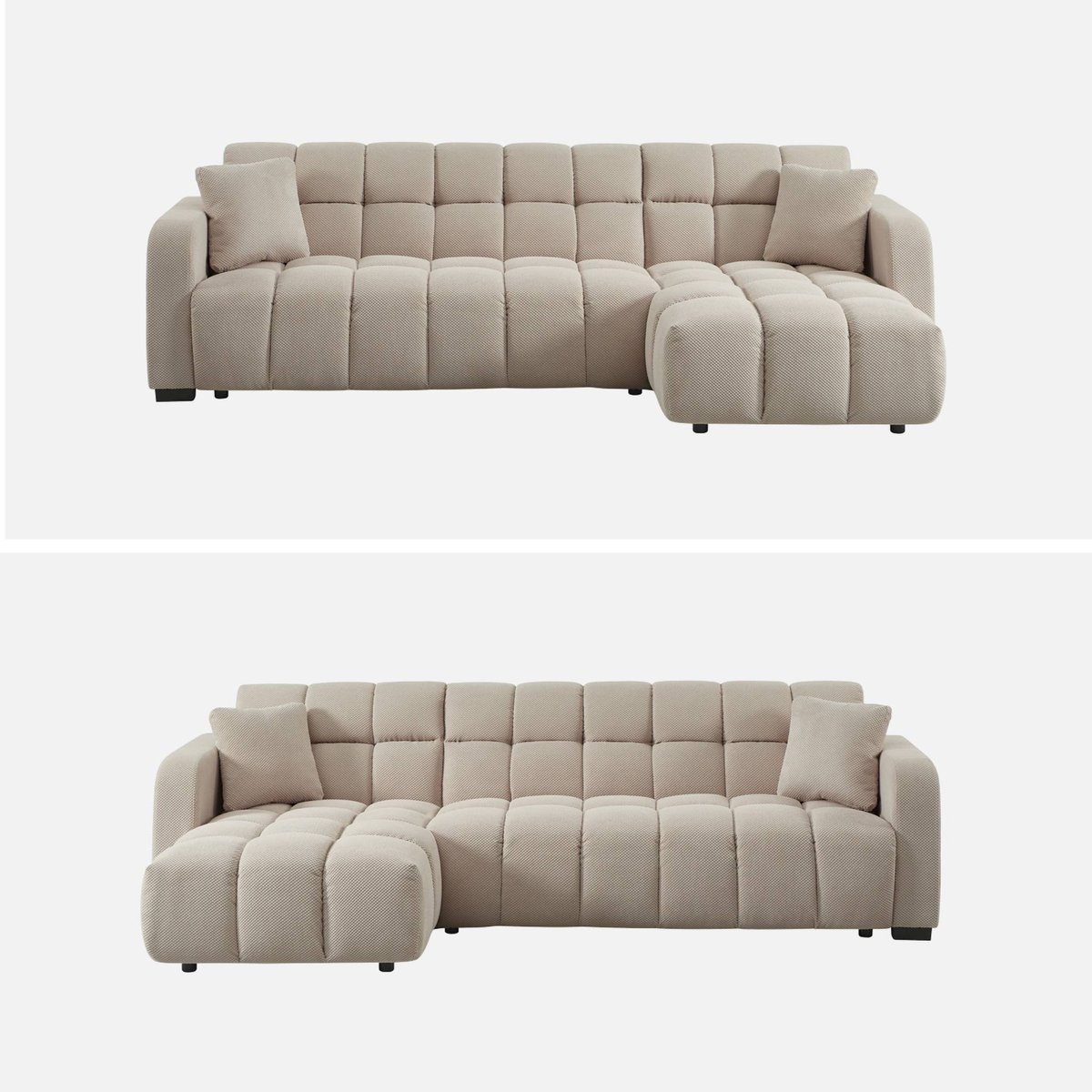 Canapé d'angle réversible tissu capitonné 3 places DOT beige, SWEEEK