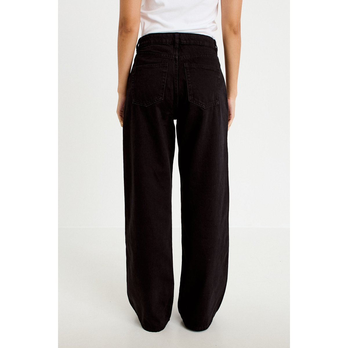 Jeans wide leg taille haute denim noir, CACHE CACHE