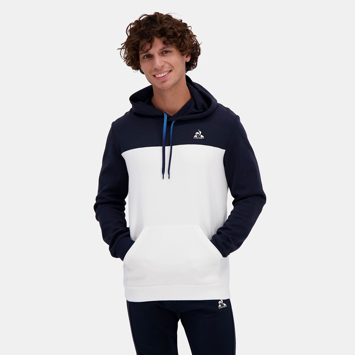 Sweat à capuche color-block Heritage bleu marine + blanc, LE COQ SPORTIF