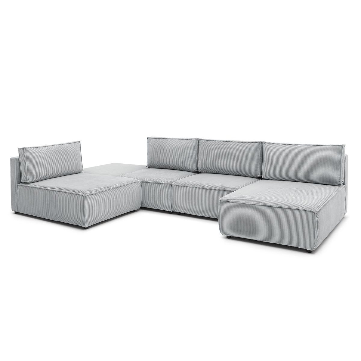 Canapé modulable 6 places en velours côtelé, NIHAD gris clair, BOBOCHIC