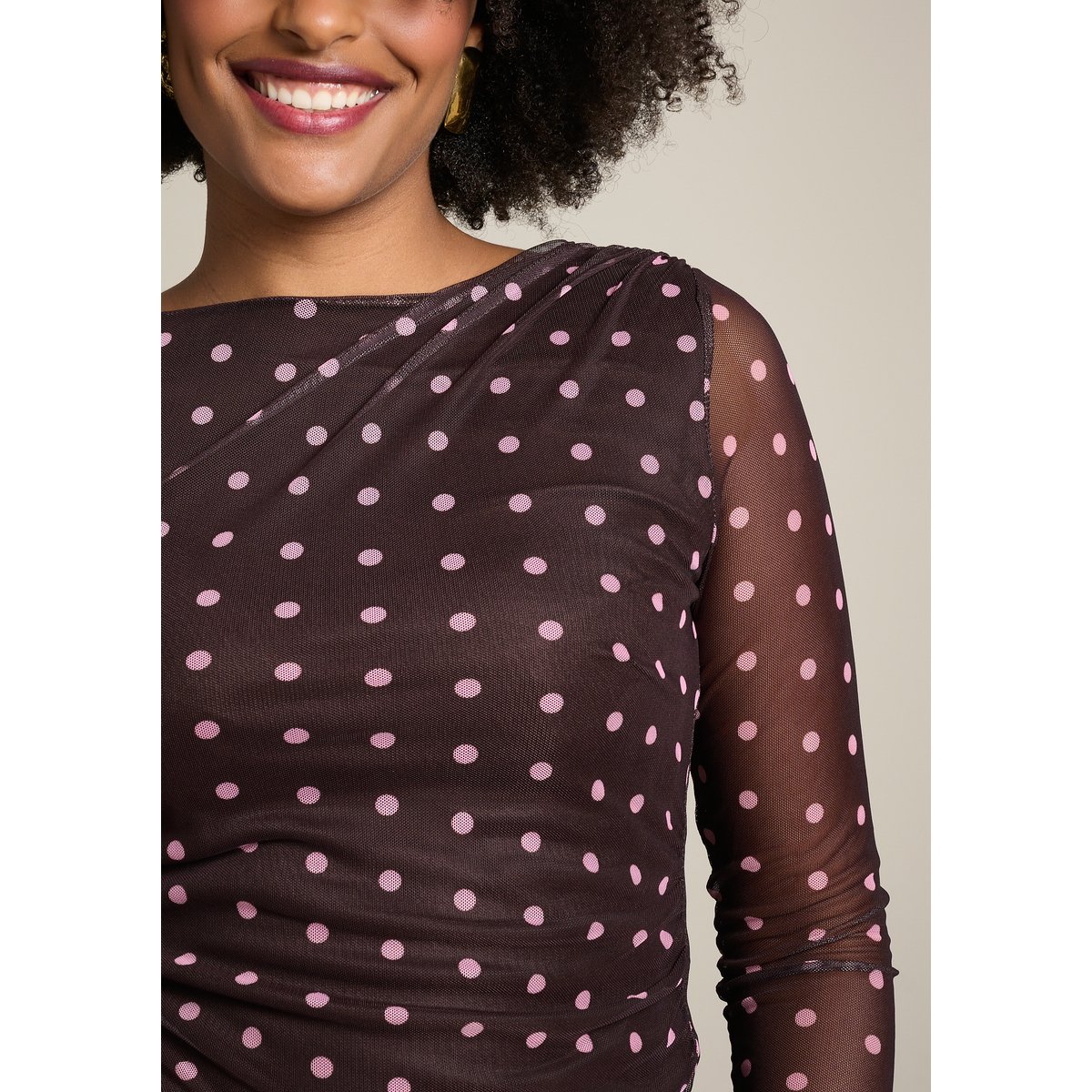Top en mesh à pois brun fonce chocolate, LOLALIZA