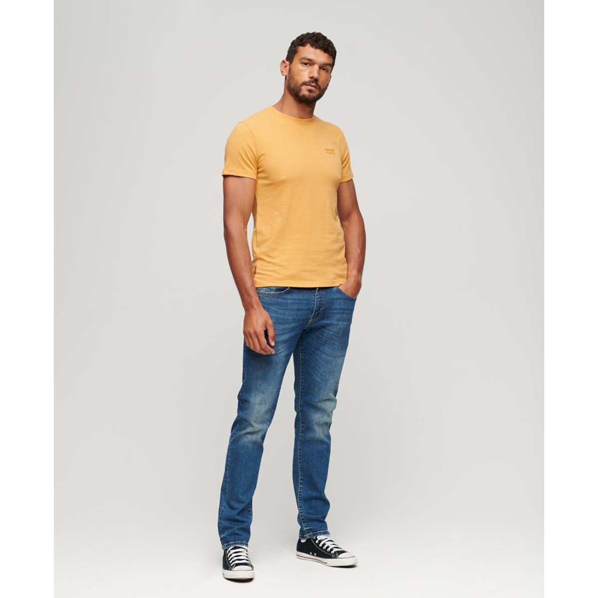 T-shirt col rond Vintage Logo ocre chiné, SUPERDRY
