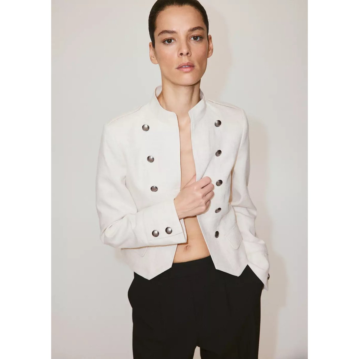 Veste 100 % lin à boutons beige, MANGO