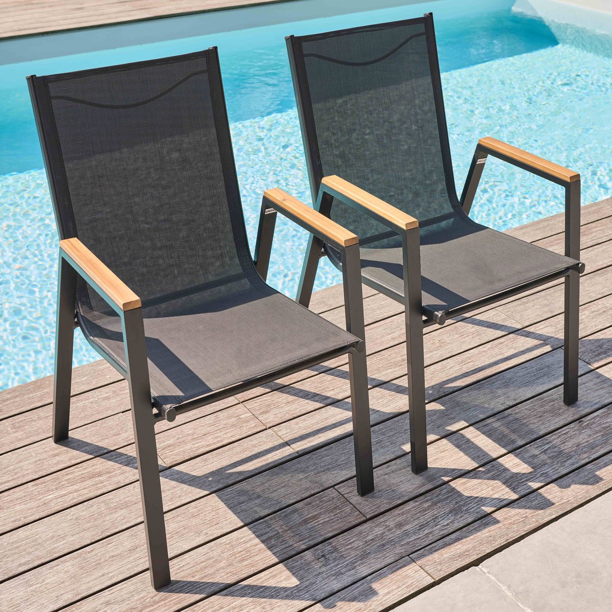 Lot de 2 fauteuils de jardin en aluminium et acacia, STELLA bois, OVIALA