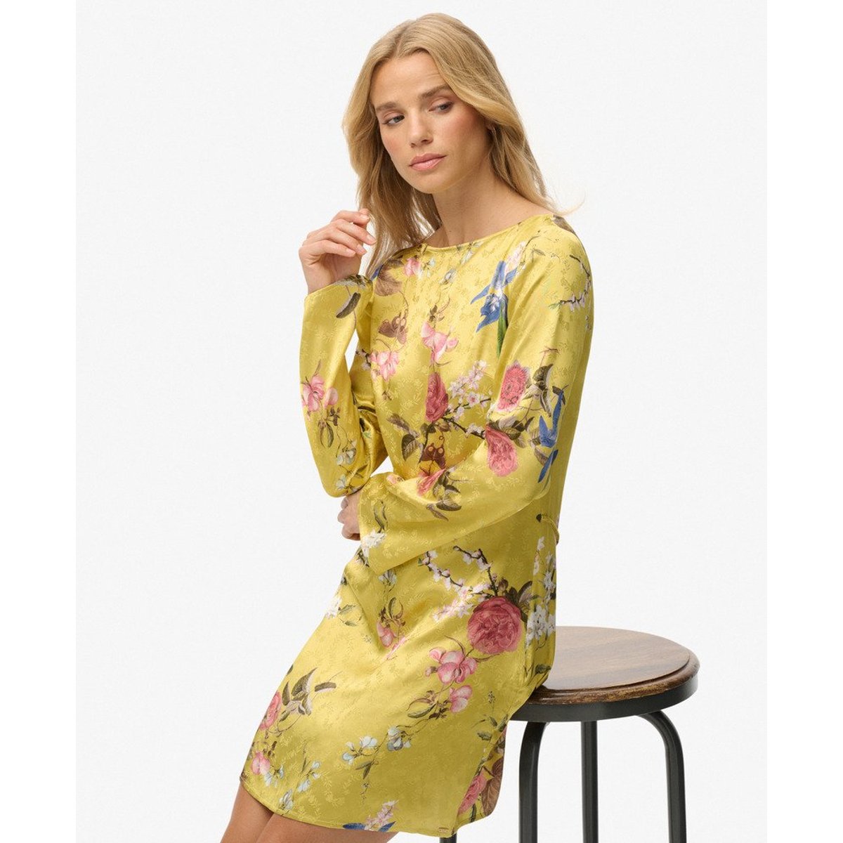 Robe Mini à Manches Évasées Jacquard fleur de kirro, SUPERDRY