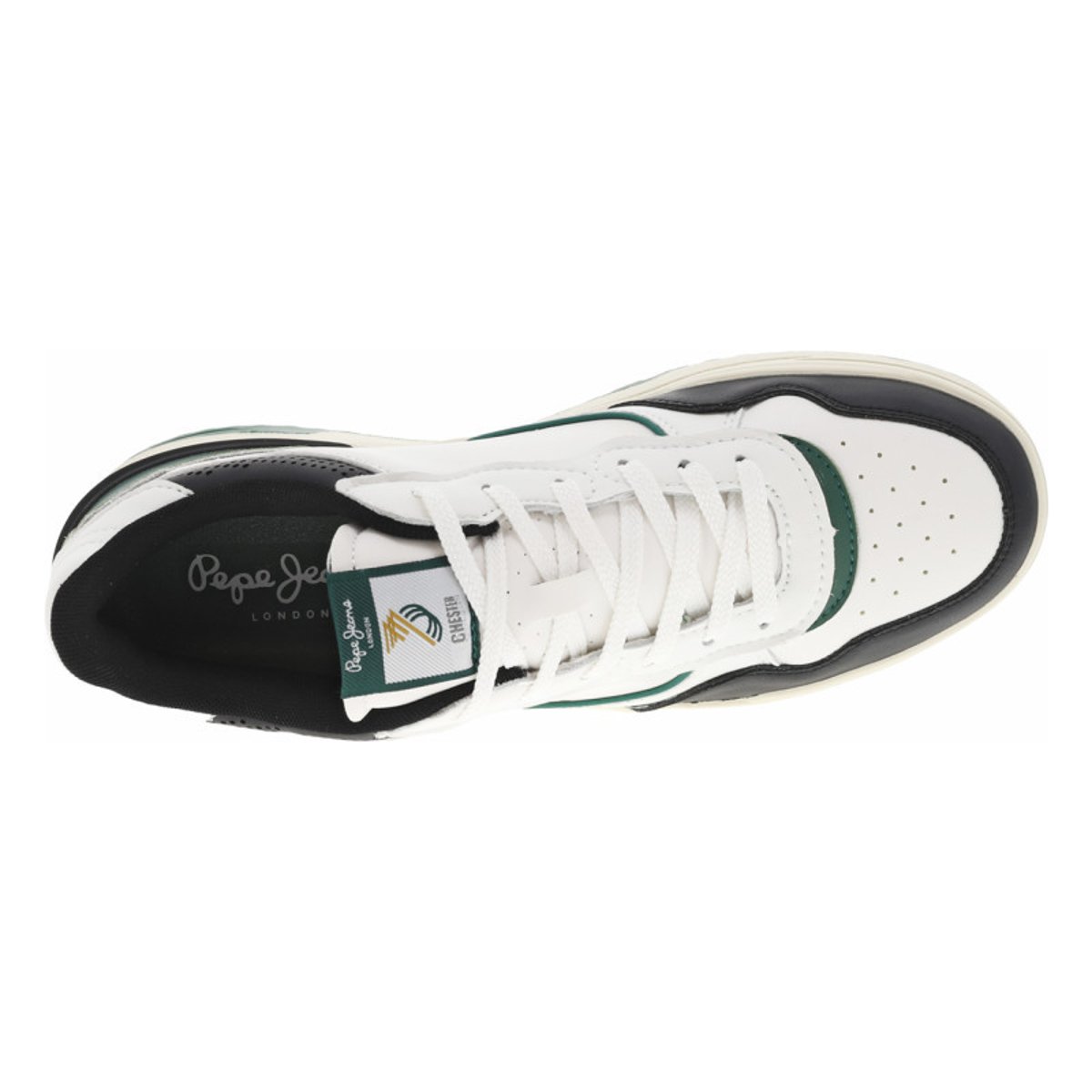 Sneakers blanches et vertes à semelle plate avec lacets plats et logos embossés blanches, PEPE JEANS