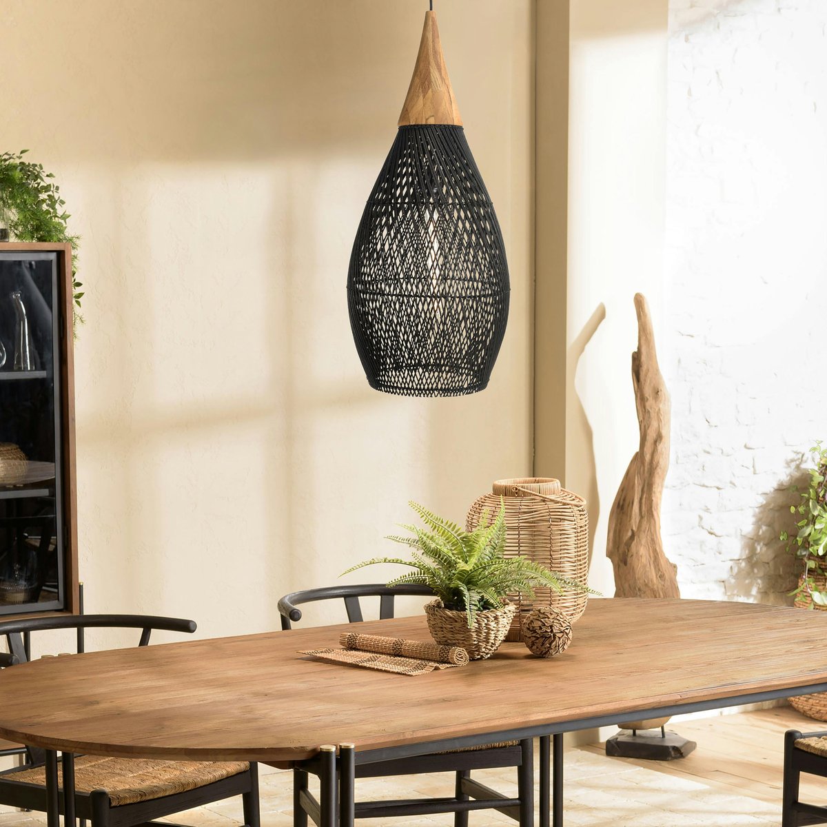 Suspension goutte en rotin 35cm FOLELLI noir, PIER IMPORT