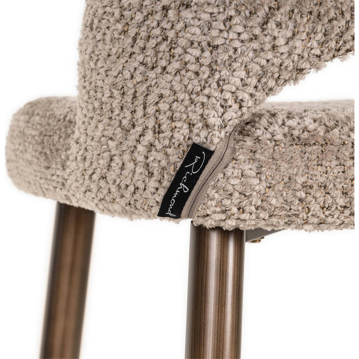 Tabouret de bar bouclette beige naturel et bronze, RECOLLECTION