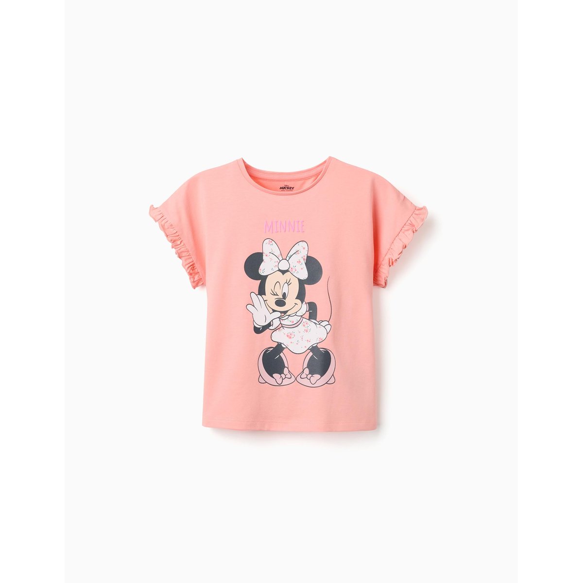 T-shirt en coton avec imprimé Minnie et volants saumon, ZIPPY