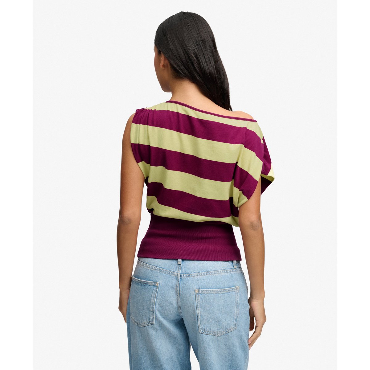Top Bardot Rayé Côtelé Coupe Ajustée rayures magenta et violet, SUPERDRY
