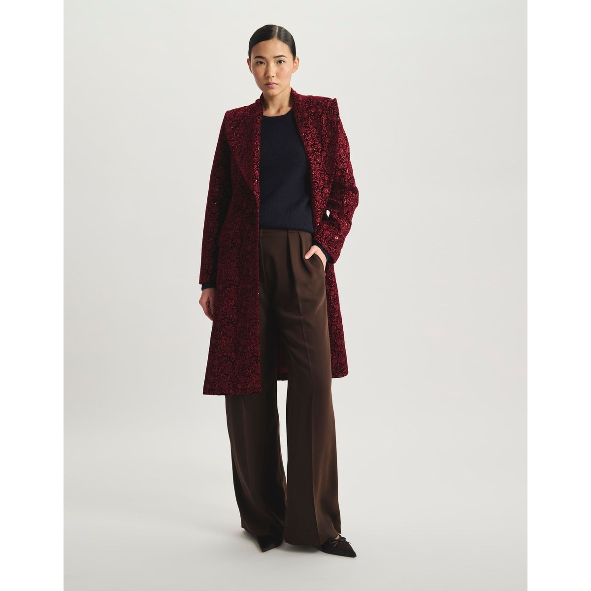 Manteau Zahee brodé rouge, INES DE LA FRESSANGE PARIS