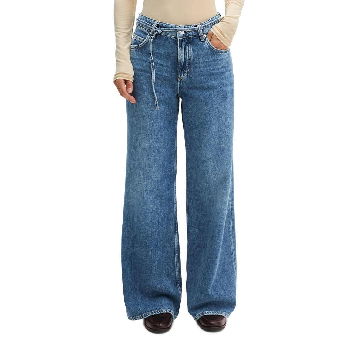 Jeans modèle Lania wide en denim rigide sans élasthanne bleu, MARC O'POLO