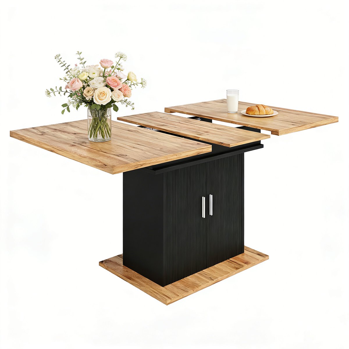 Table à manger extensible à allonge papillon intégrée, ZARAE chêne, MEUBLES COSY
