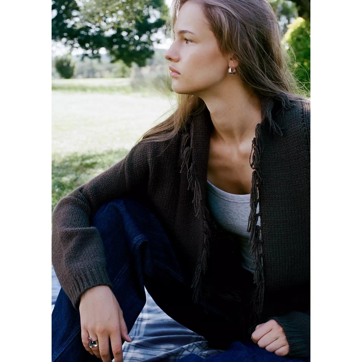 Cardigan croisé en maille à franges marron, MANGO TEEN
