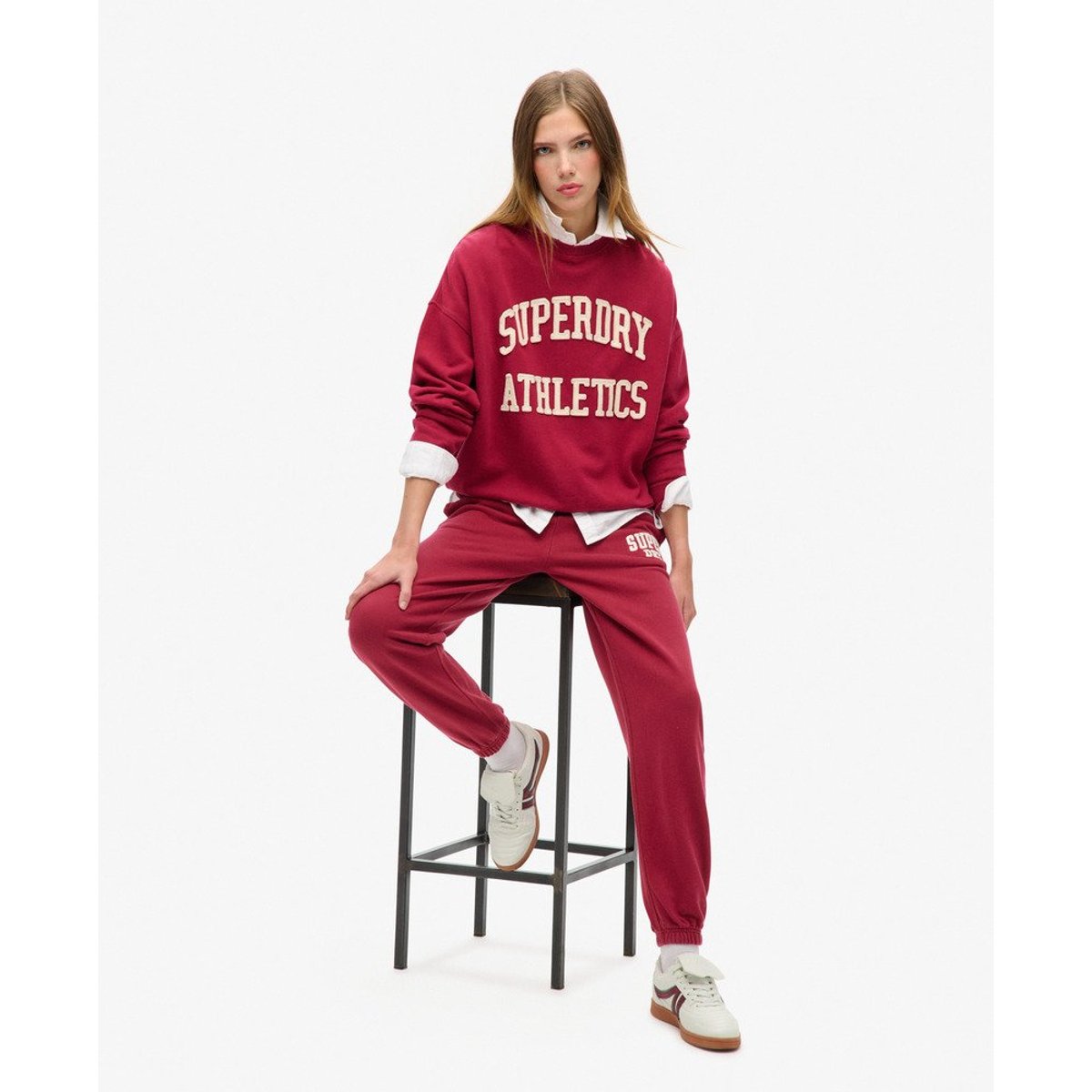 Pantalon de survêtement boyfriend Athletic Essentials rouge bordeaux, SUPERDRY
