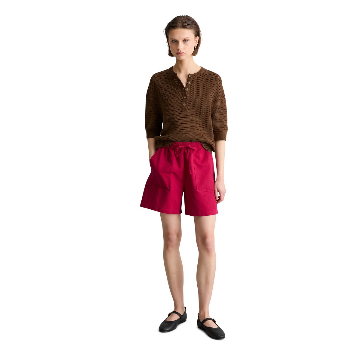 Pull à manches courtes relaxed en coton organique marron, MARC O’POLO DENIM
