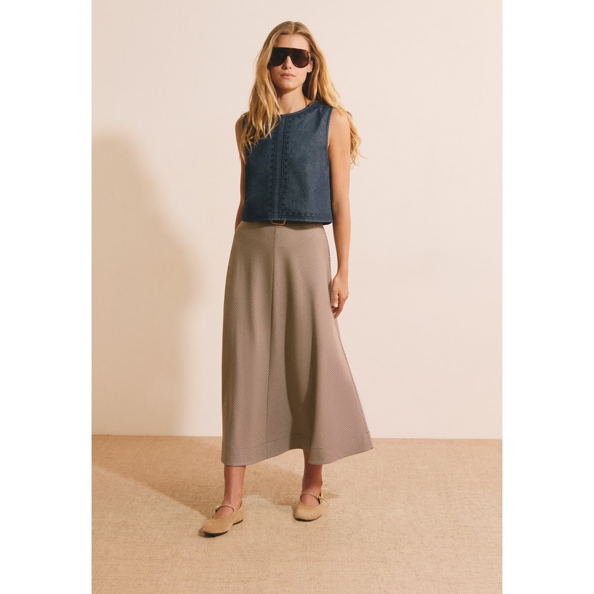 Jupe longue fluide JULIE PDP beige, ETAM
