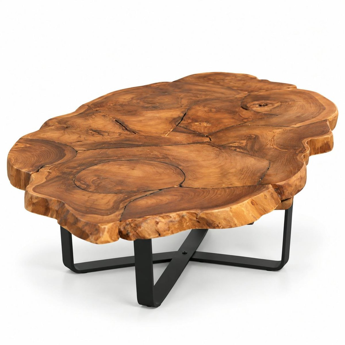 Table basse ovale teck massif recyclé BALTIMORE bois naturel, PIER IMPORT