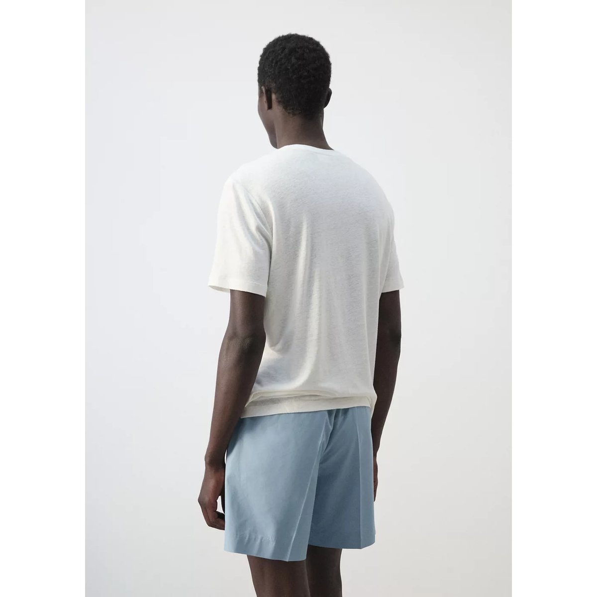T-shirt slim fit en mélange de lin blanc, MANGO MAN
