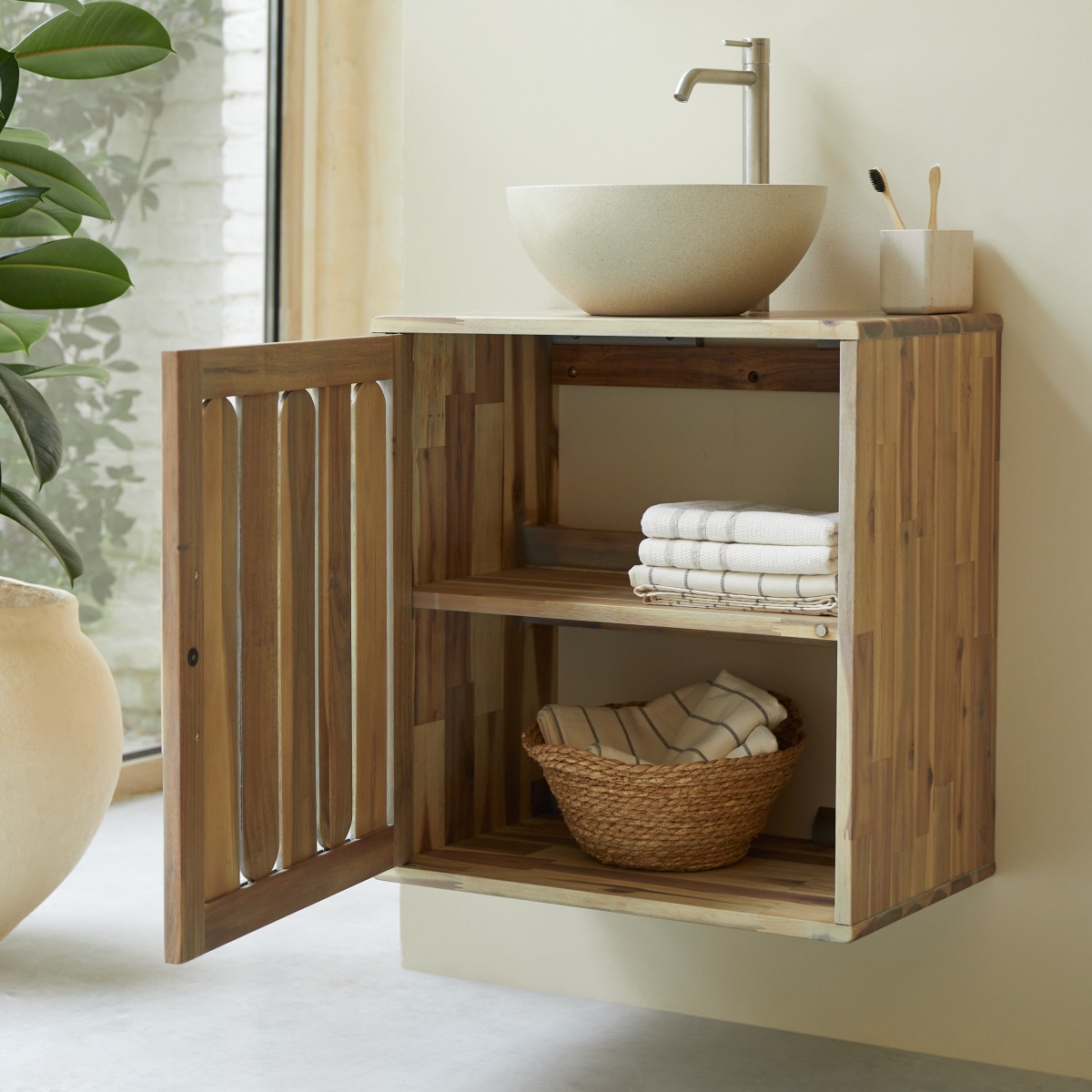 Meuble Salle De Bain en Acacia massif, LILA naturel, TIKAMOON