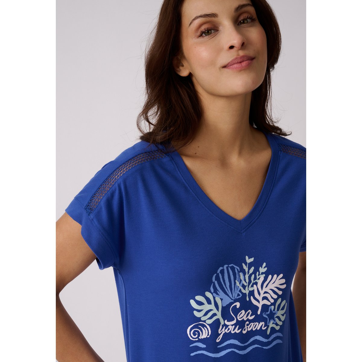 Chemise de nuit Climayl en maille jersey bleu outremer, DAMART