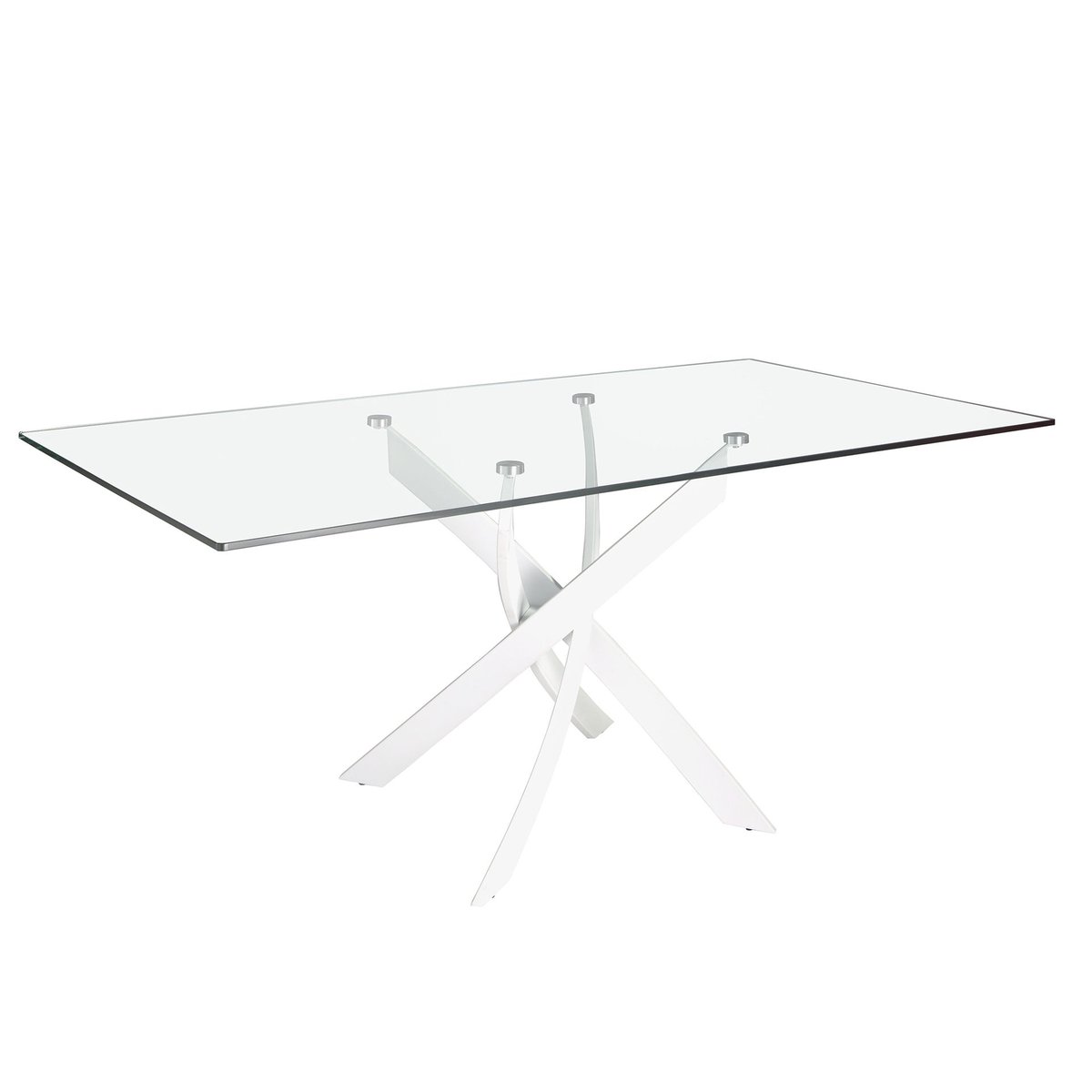 Table à manger rectangulaire verre trempé et acier blanc verre | blanc, ANGEL CERDA