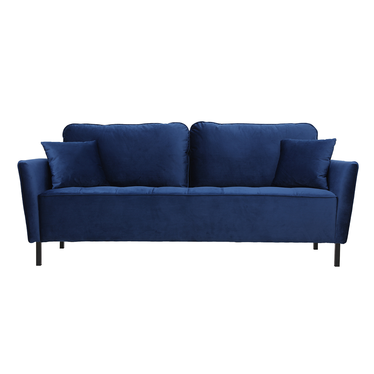 Canapé design 3 places en tissu velours bleu foncé et métal noir BEKA bleu, MILIBOO