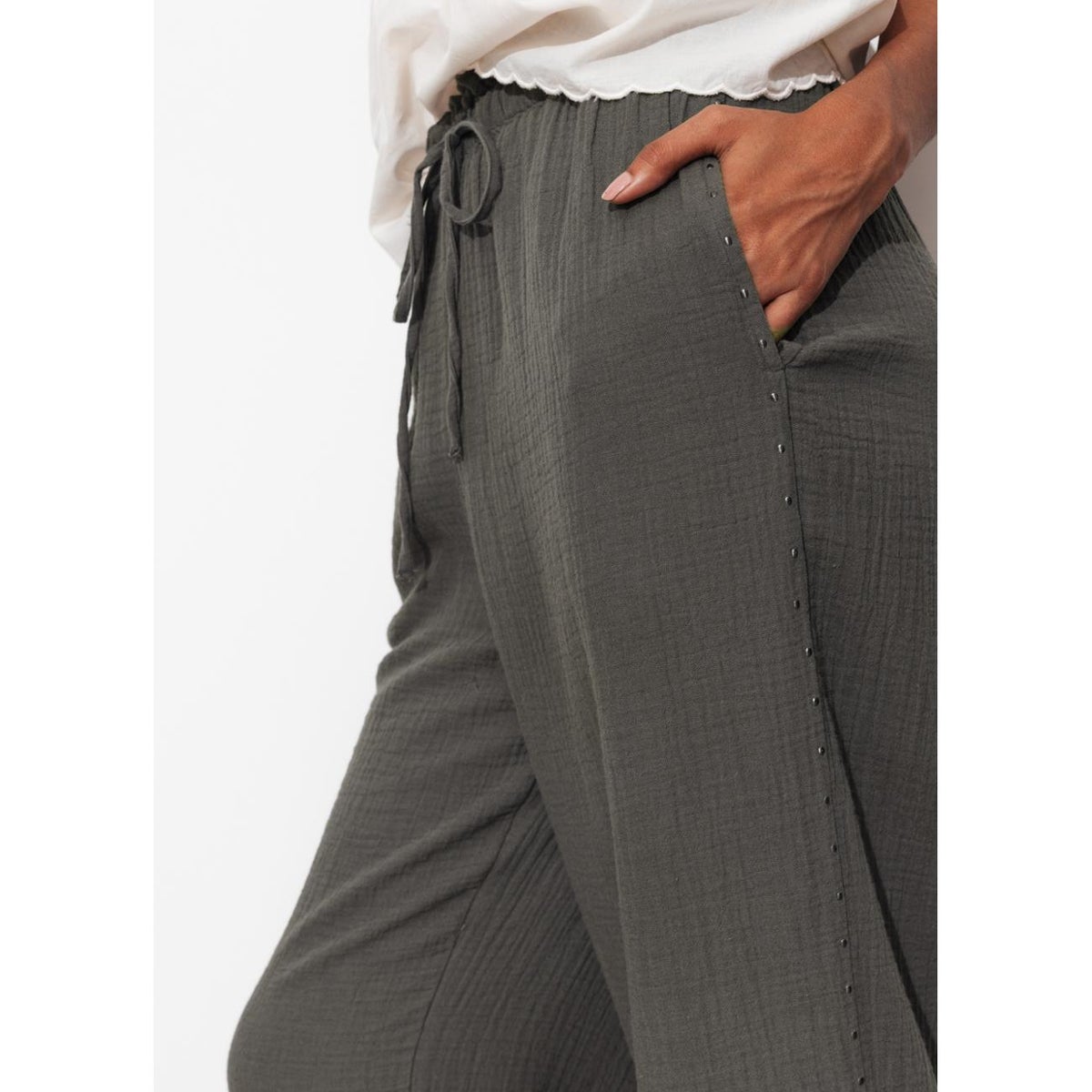 Pantalon gaze de coton gris foncé, PROMOD