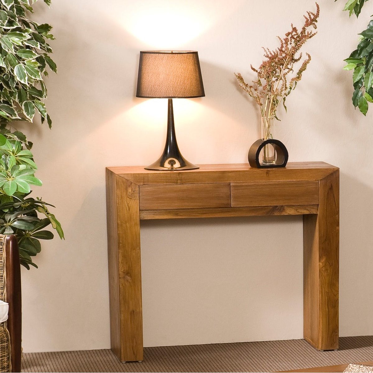 Console en bois de teck style contemporain 2 tiroirs 90cm BISHO bois naturel, PIER IMPORT