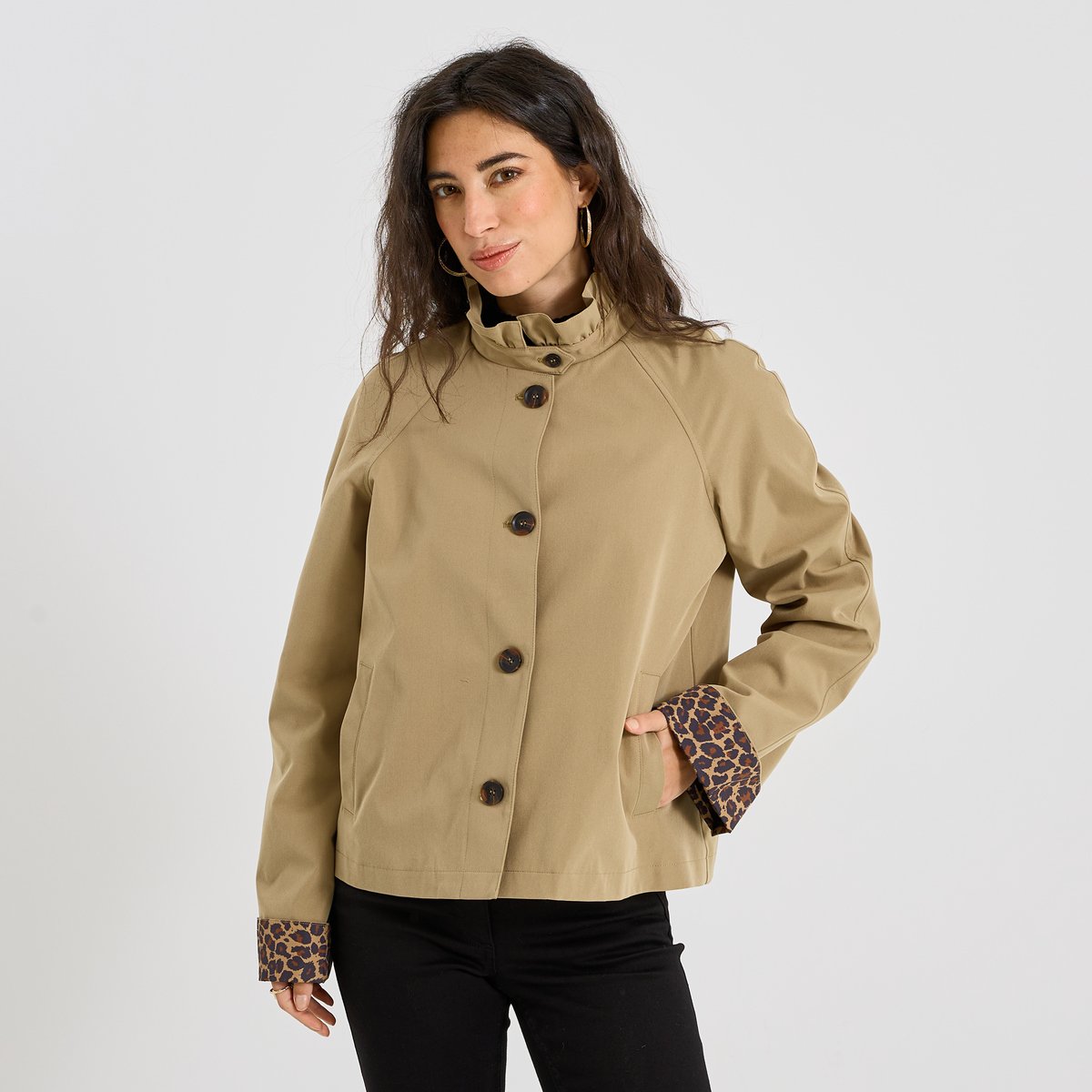 Trench court col montant beige, GRAIN DE MALICE