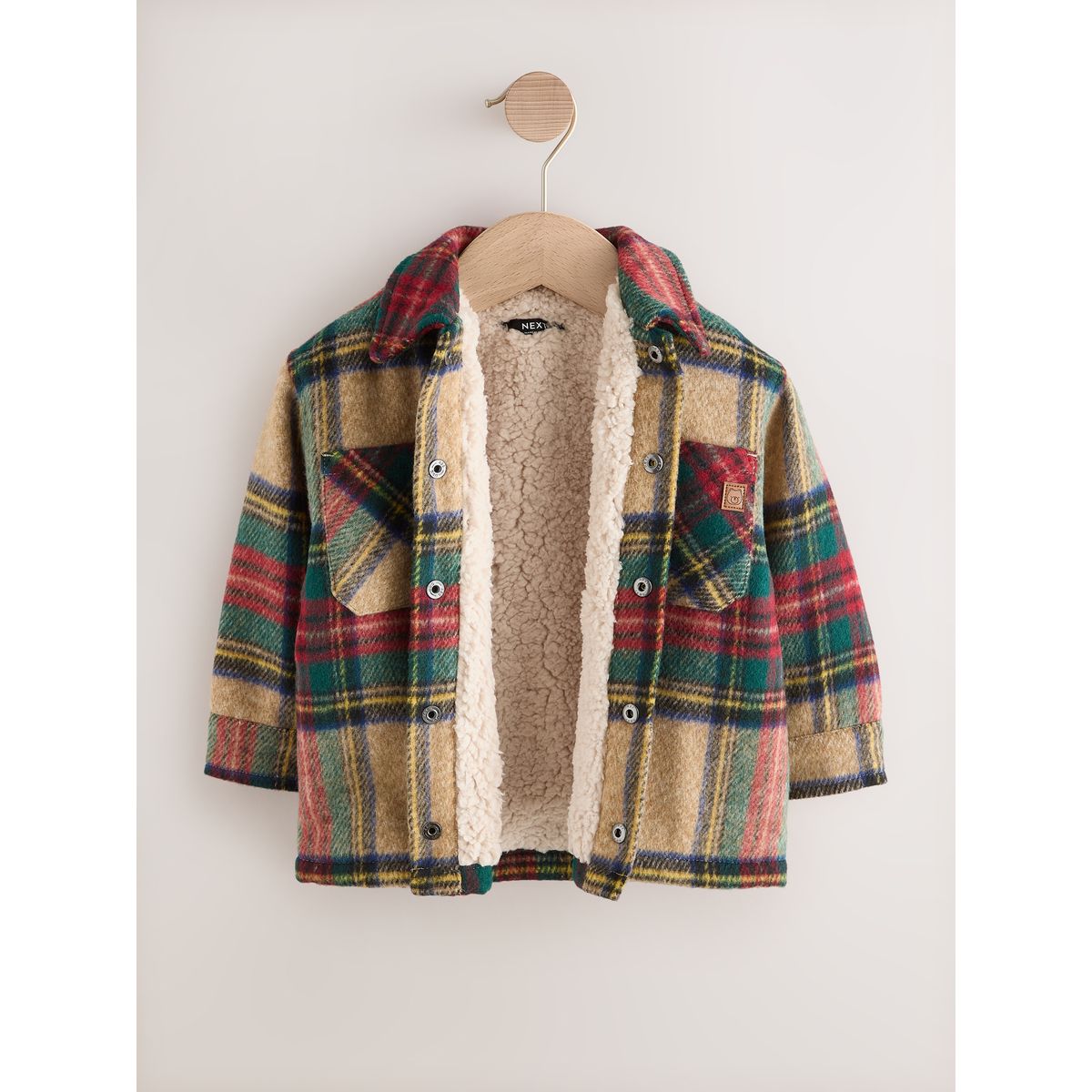 Veste-chemise à doublure en peau lainée coche rouge/verte, NEXT