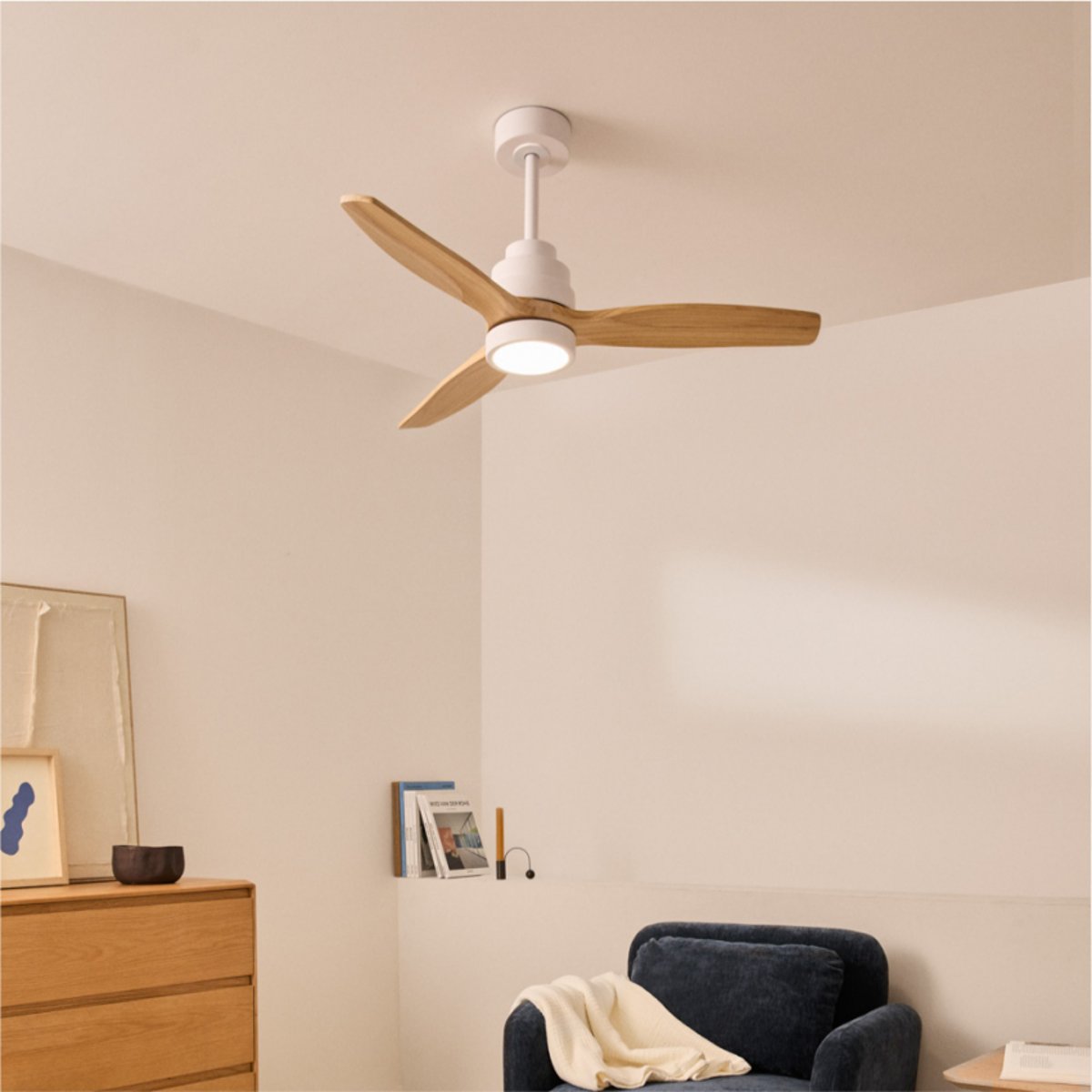 Ventilateur de plafond 40W avec lumière et télécommande WIND STYLANCE NATURAL WOOD blanc/bois naturel, CREATE