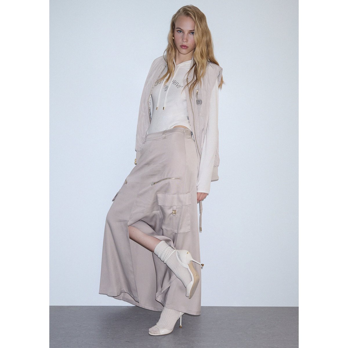 Gilet oversize en nylon brillant blanc, LIU JO