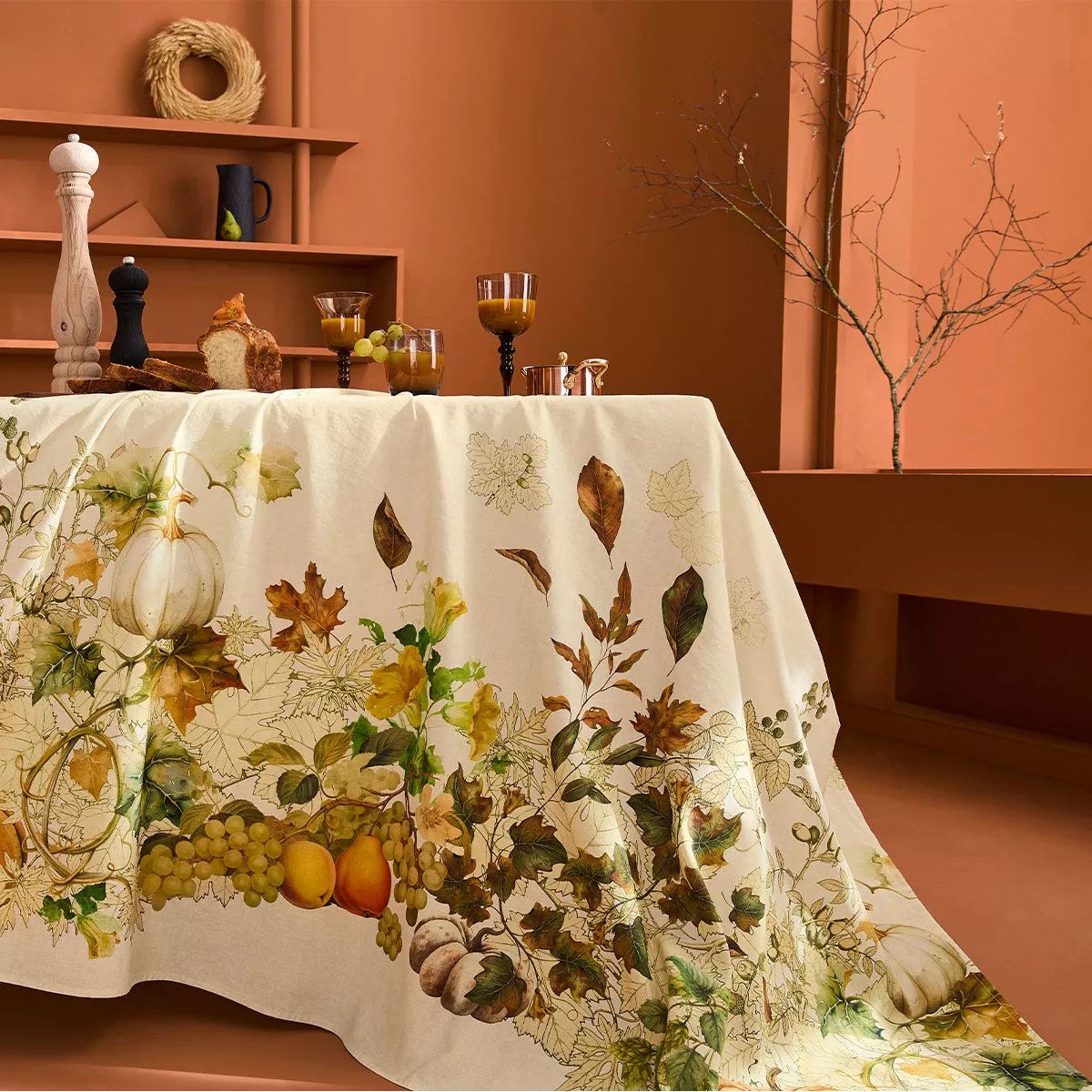 Nappe lin & coton lavé DELICES D'AUTOMNE potiron, GARNIER THIEBAUT